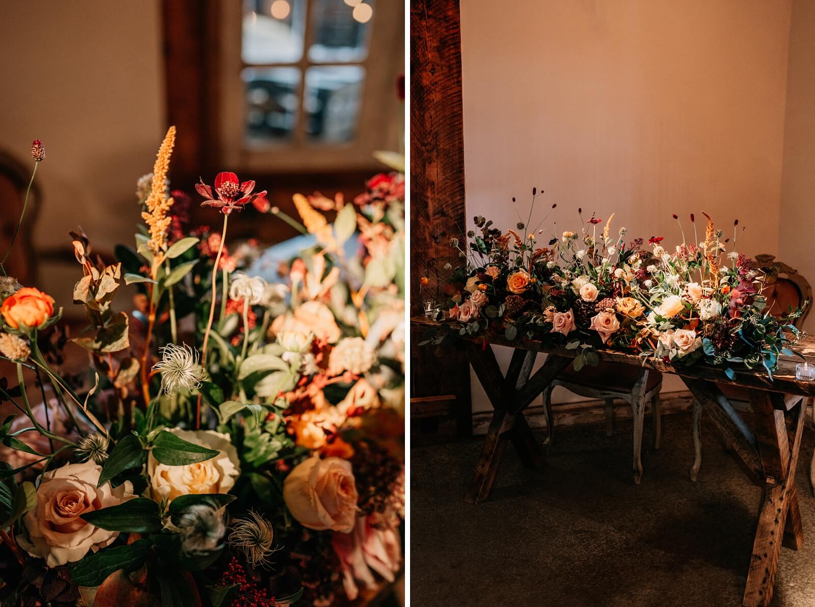 Rich autumn colour floral arrangements