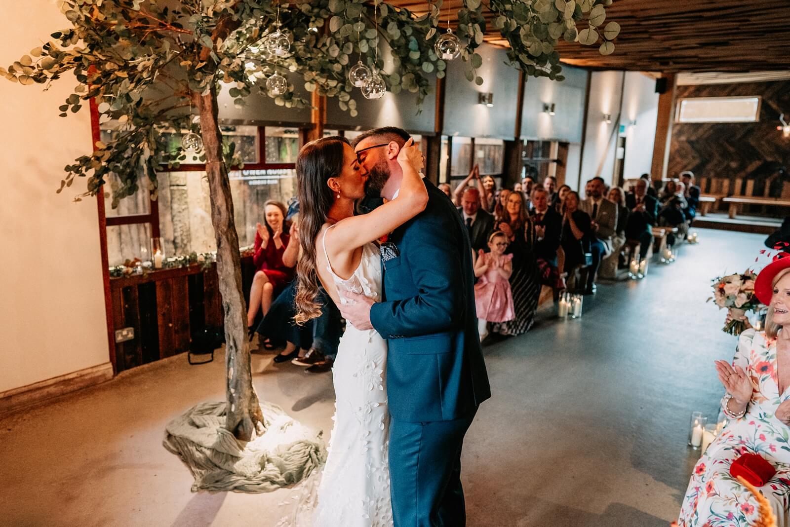 First kiss at Owen House Wedding