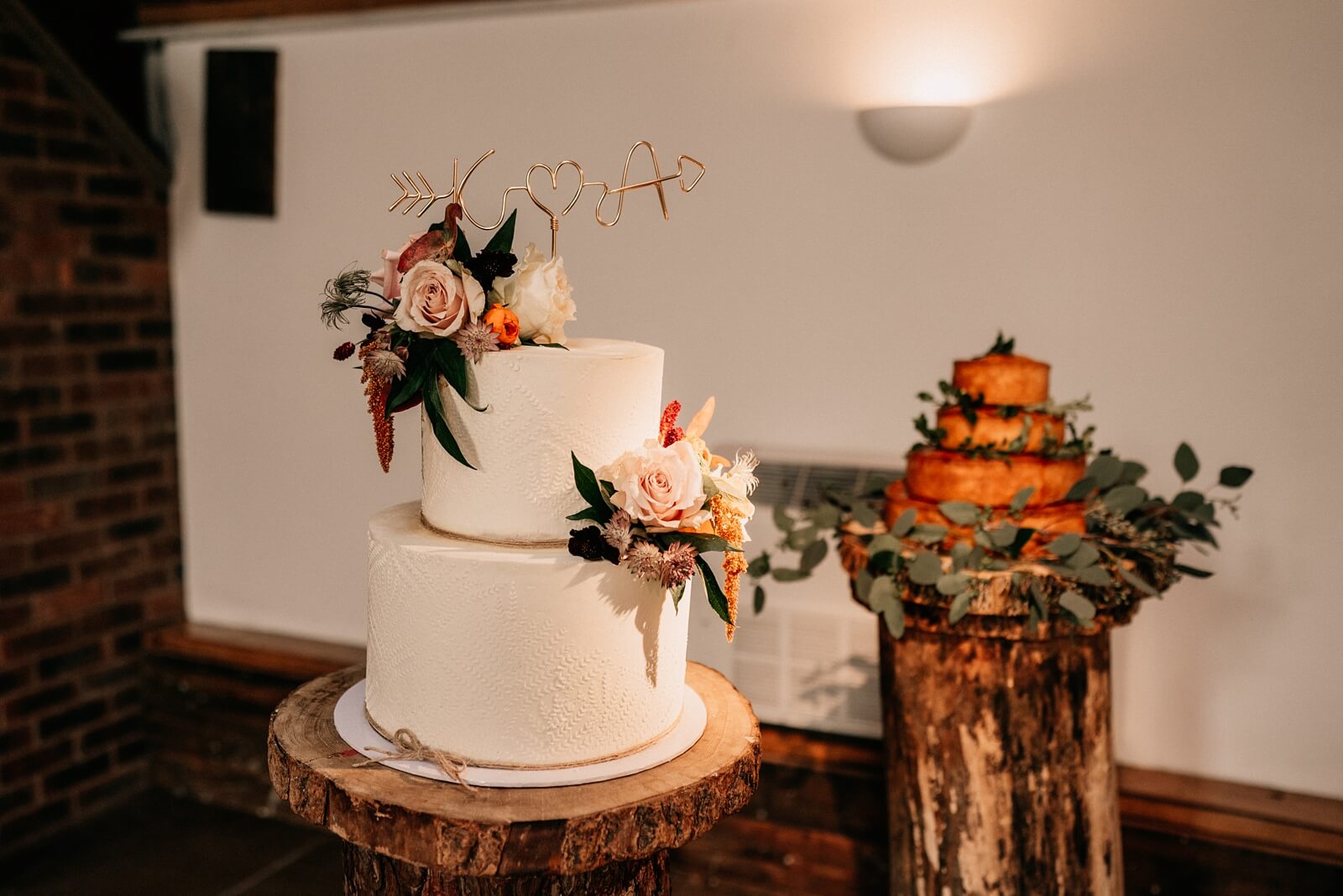 Rustic wedding cake and pork pie cake