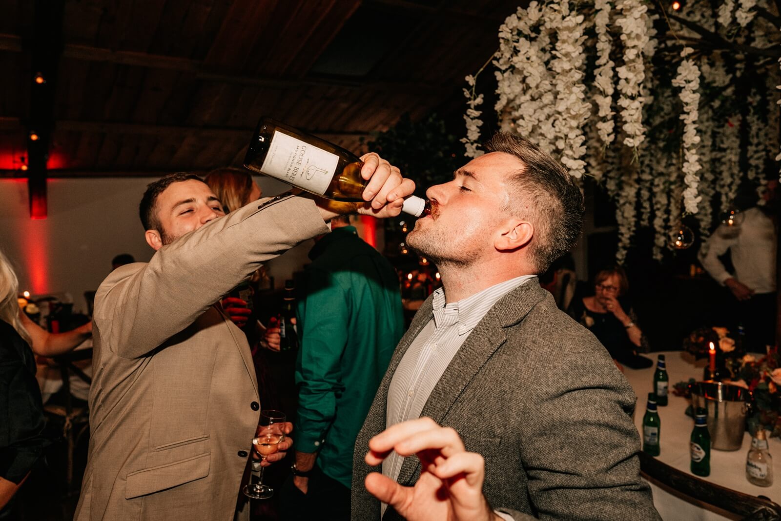 Shots of wine at the wedding