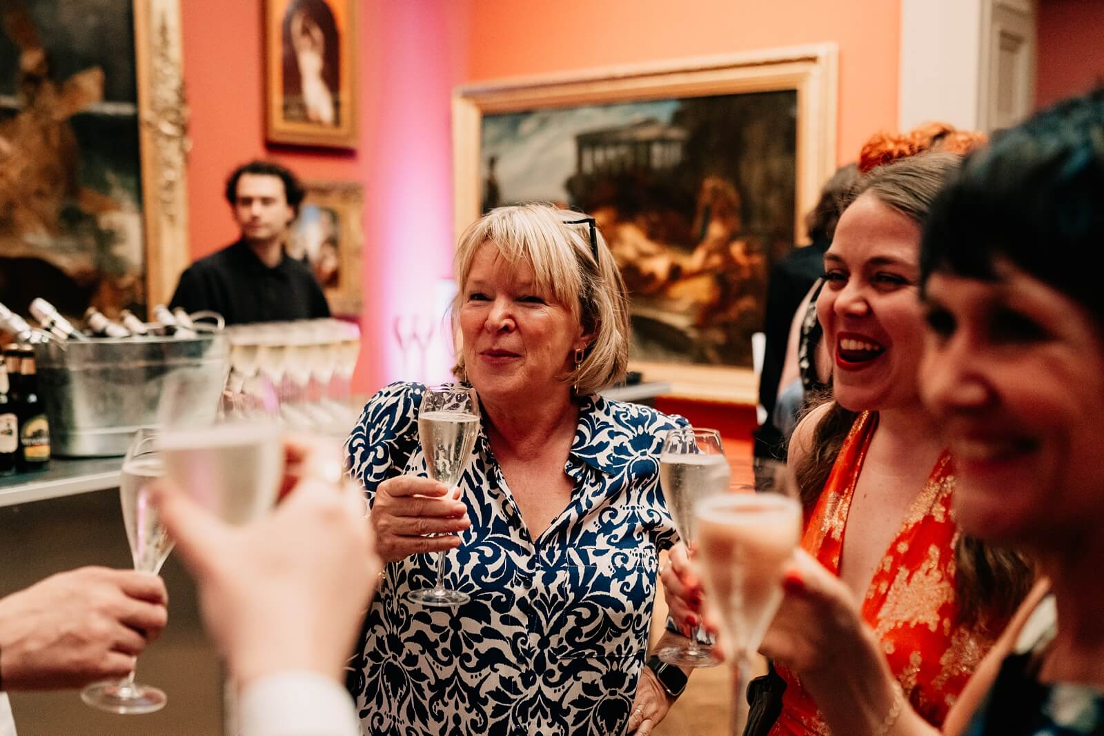 Guests enjoying drinks at the Manchester wedding