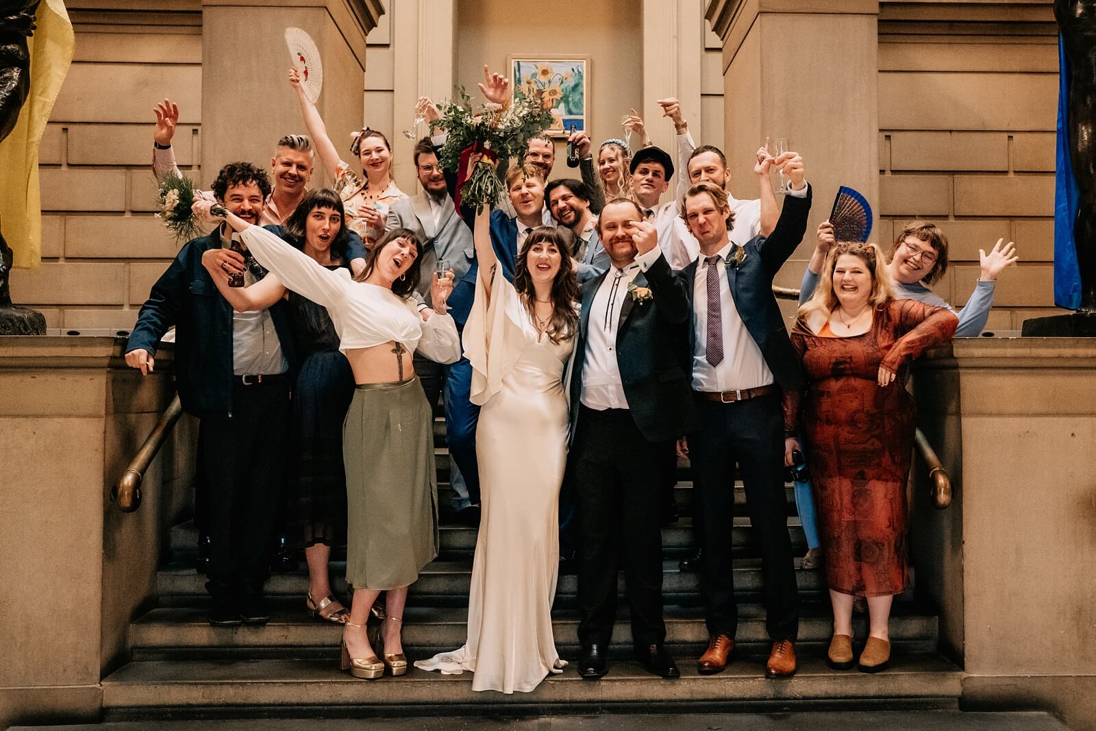 Group photo of guests at the Manchester city wedding