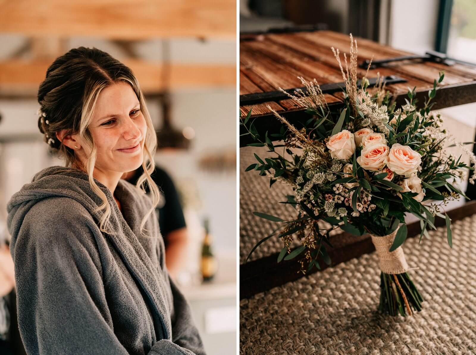 Peach and green wedding bouquet