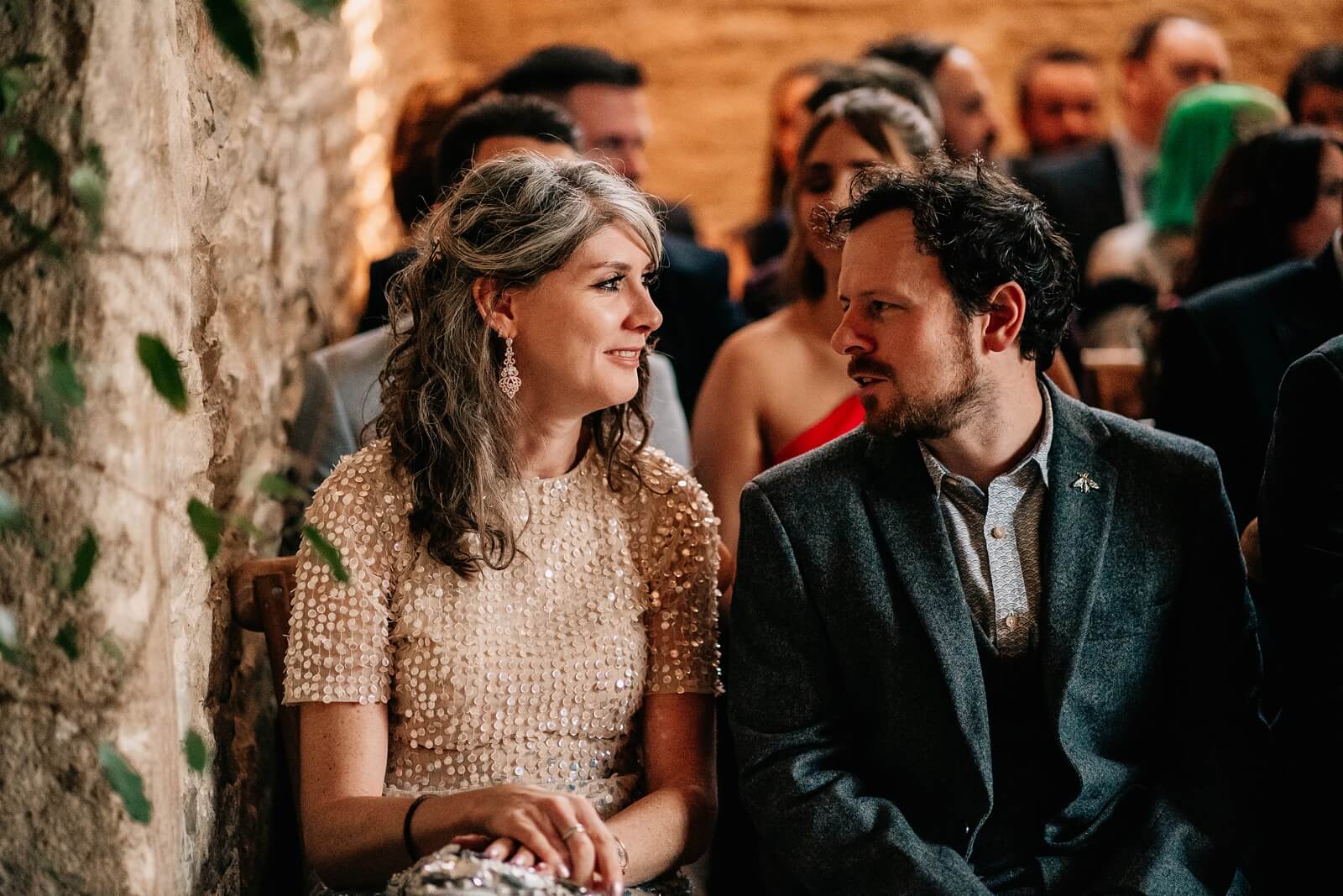 Guests at the barn wedding in Cotswolds