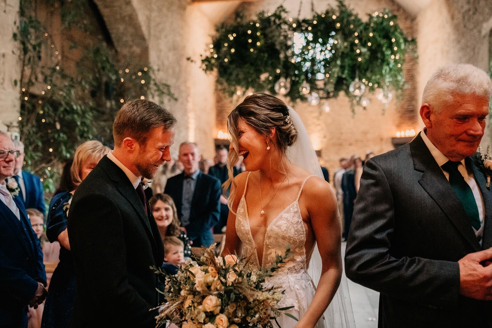 Winter wedding ceremony Stone Barn