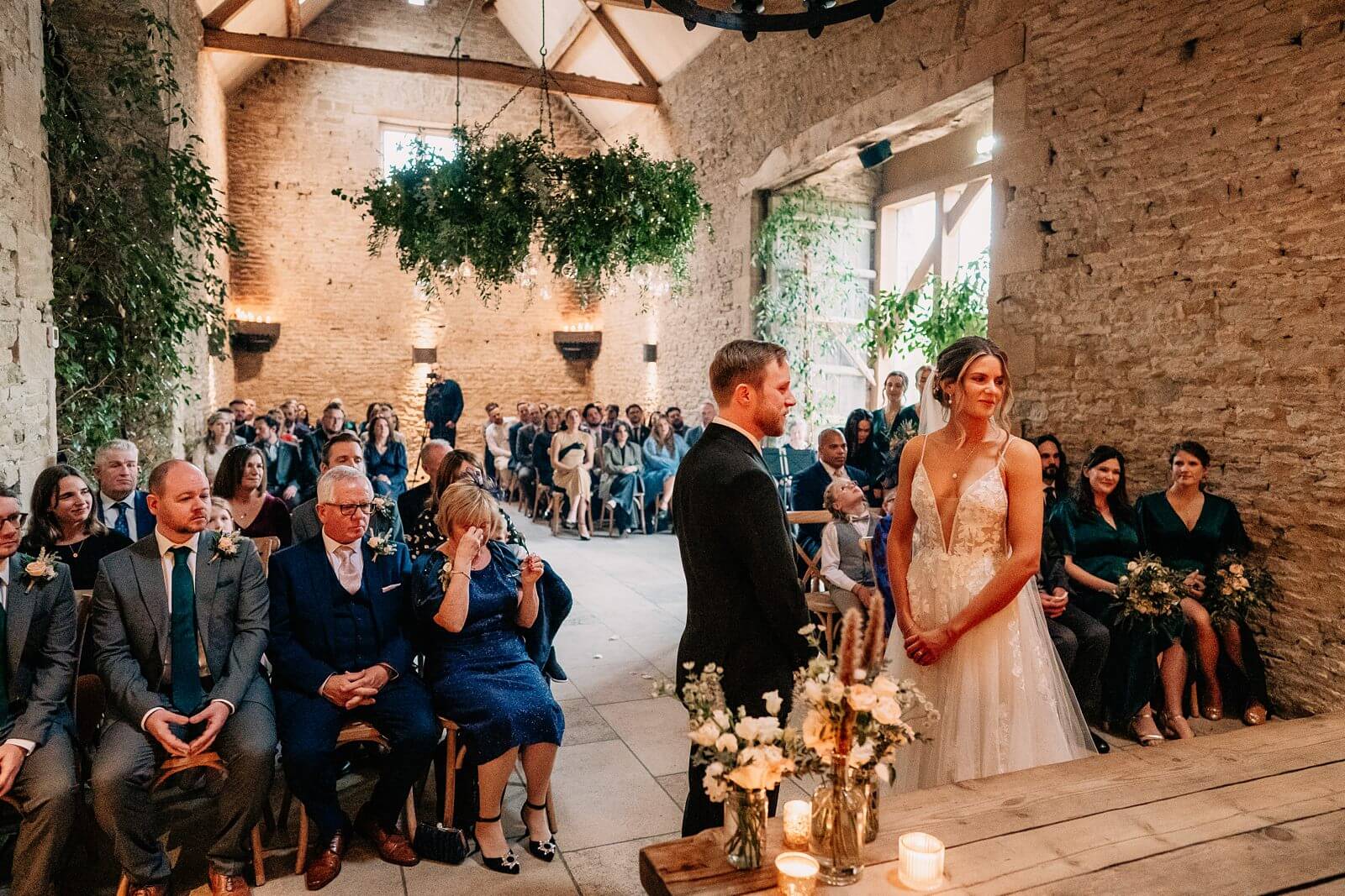 Winter wedding ceremony Stone Barn
