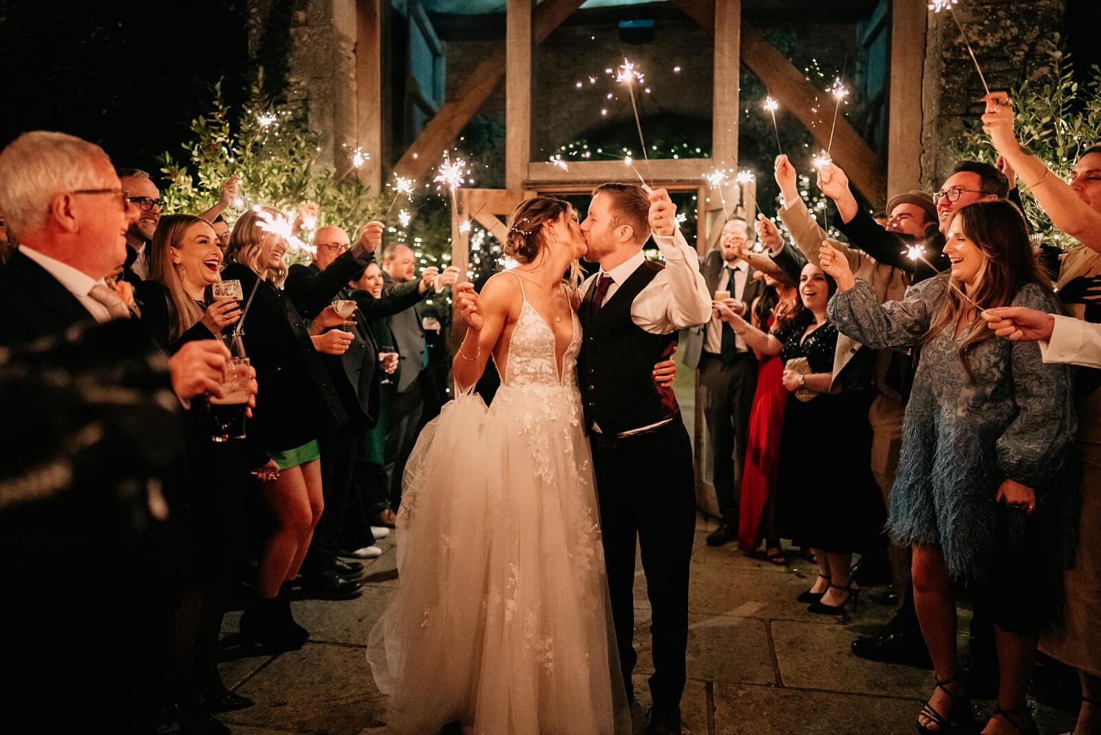 Sparklers at Stone barn wedding