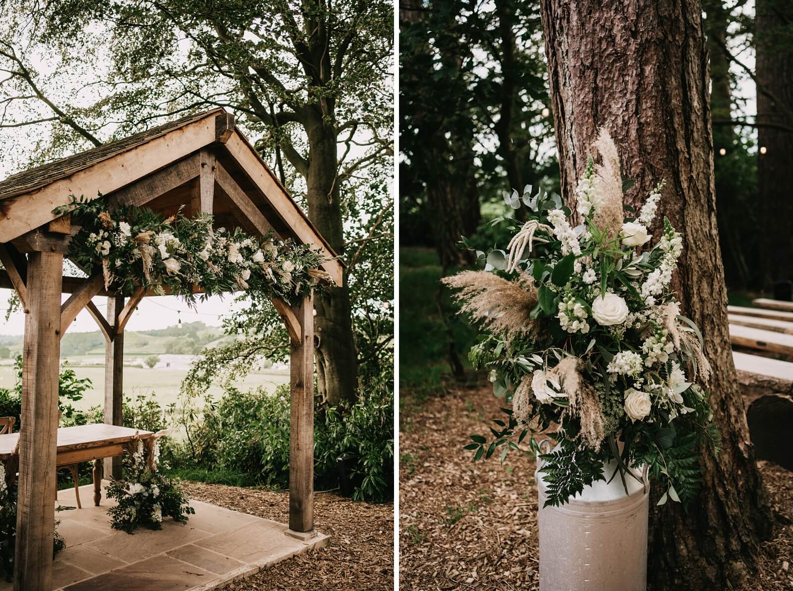Outdoor woodland wedding decor