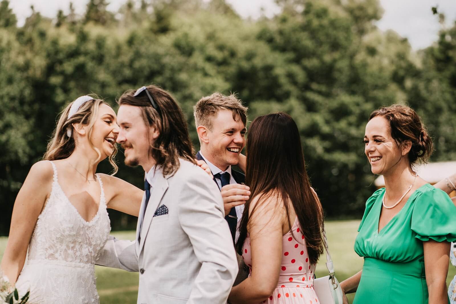 Guests congratulating the couple